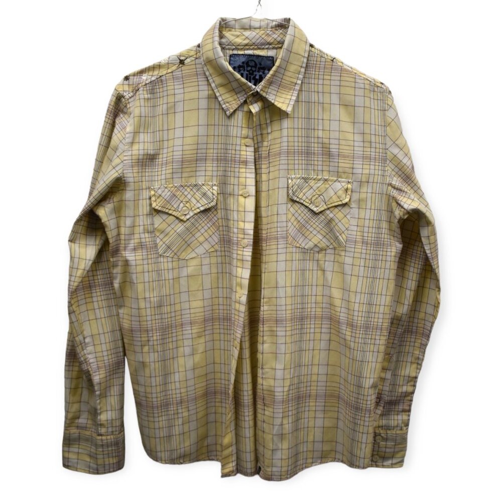 ONeill Lost Shirt M Mens Button Down Plaid Western Embroidered Rockabilly Cowboy